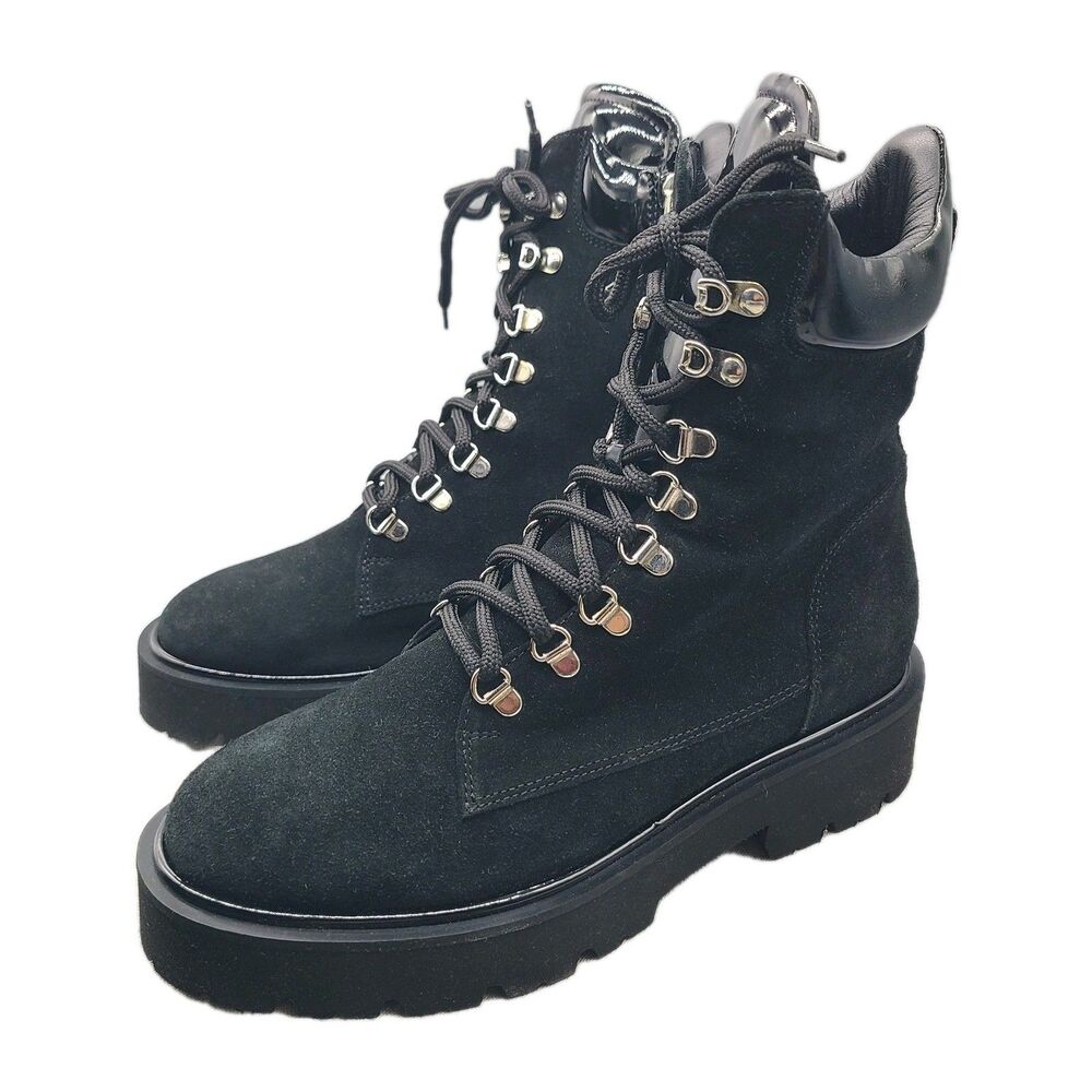 Aquatalia boots combat Sharlena Waterproof black  Suede lace-up LUG sz 8.5 NEW